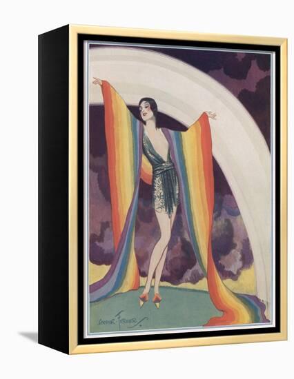 Illustration of a Glamorous Lady Wearing a Rainbow as a Shawl-null-Framed Premier Image Canvas