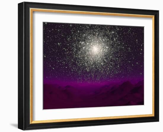 Illustration of a Globular Cluster over the Terrain of a Barren Planet-Stocktrek Images-Framed Photographic Print