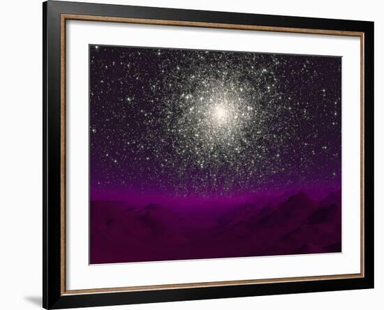 Illustration of a Globular Cluster over the Terrain of a Barren Planet-Stocktrek Images-Framed Photographic Print