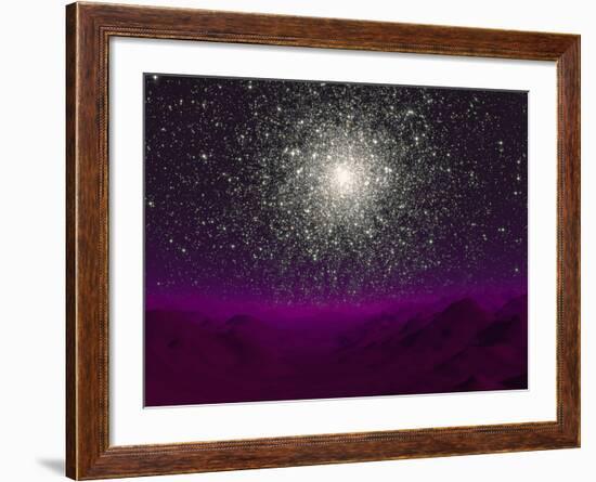 Illustration of a Globular Cluster over the Terrain of a Barren Planet-Stocktrek Images-Framed Photographic Print