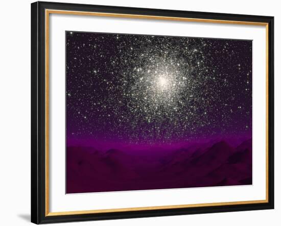 Illustration of a Globular Cluster over the Terrain of a Barren Planet-Stocktrek Images-Framed Photographic Print