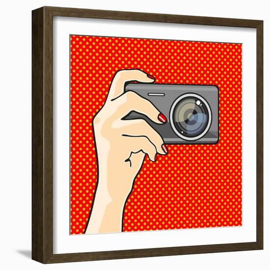 Illustration of a Hand Holding a Photo Camera (Raster Version)-Alena Kozlova-Framed Art Print