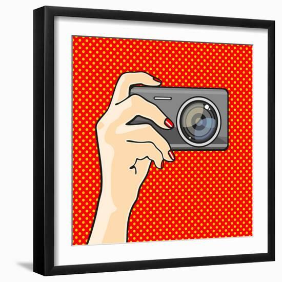 Illustration of a Hand Holding a Photo Camera (Raster Version)-Alena Kozlova-Framed Art Print