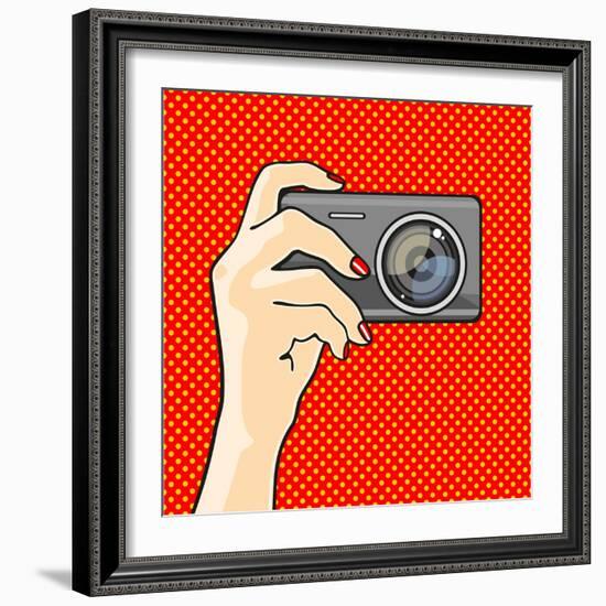 Illustration of a Hand Holding a Photo Camera (Raster Version)-Alena Kozlova-Framed Art Print