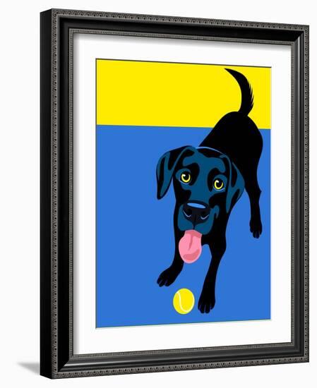 Illustration of a Happy Playful Black Labrador Retriever-TeddyandMia-Framed Art Print