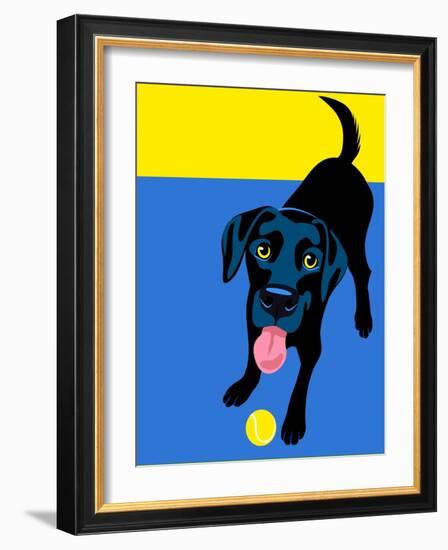 Illustration of a Happy Playful Black Labrador Retriever-TeddyandMia-Framed Art Print