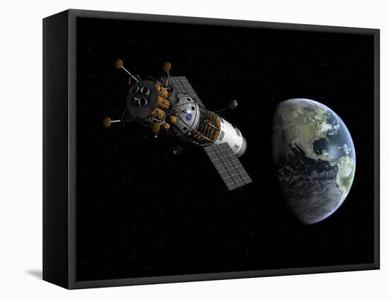 Illustration of a Lunar Tug Propelling Itself into Earth Orbit-Stocktrek Images-Framed Premier Image Canvas