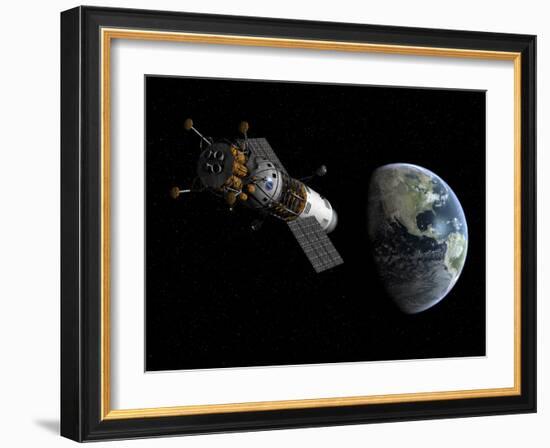 Illustration of a Lunar Tug Propelling Itself into Earth Orbit-Stocktrek Images-Framed Photographic Print