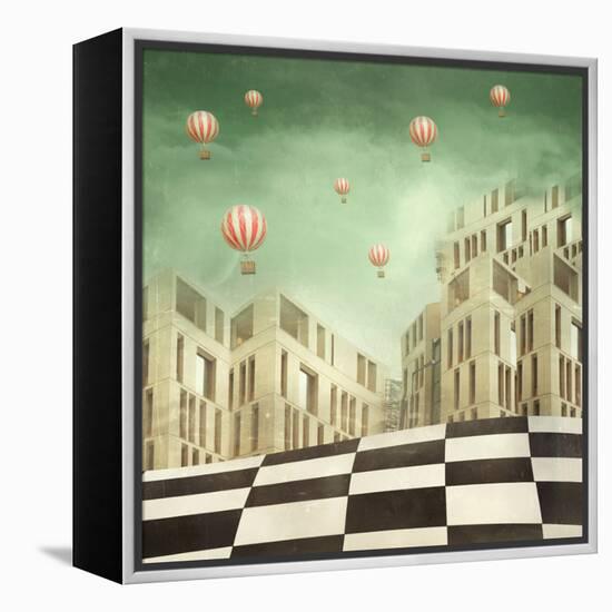 Illustration of a Several Modern Buildings in a Surreal Landscape and Many Hot Air Balloons-Valentina Photos-Framed Stretched Canvas