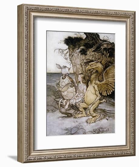 Illustration of Alice Sitting Down Next to Two Creatures by Arthur Rackham-Stapleton Collection-Framed Giclee Print