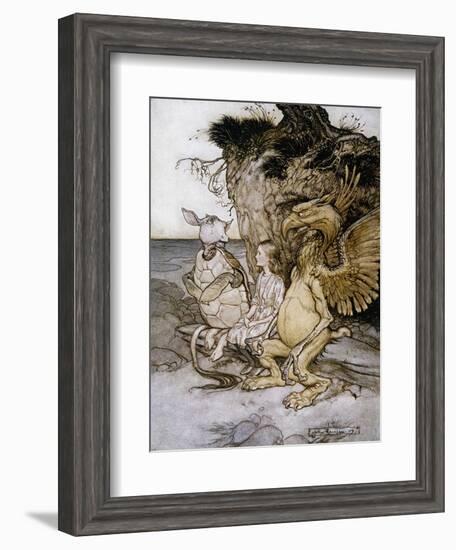 Illustration of Alice Sitting Down Next to Two Creatures by Arthur Rackham-Stapleton Collection-Framed Giclee Print