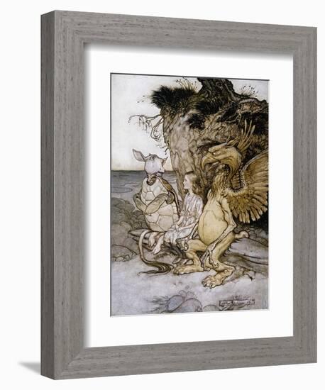 Illustration of Alice Sitting Down Next to Two Creatures by Arthur Rackham-Stapleton Collection-Framed Giclee Print