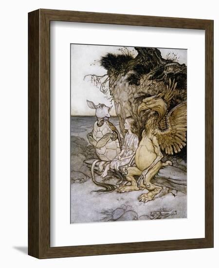 Illustration of Alice Sitting Down Next to Two Creatures by Arthur Rackham-Stapleton Collection-Framed Giclee Print