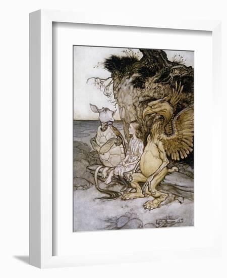 Illustration of Alice Sitting Down Next to Two Creatures by Arthur Rackham-Stapleton Collection-Framed Giclee Print