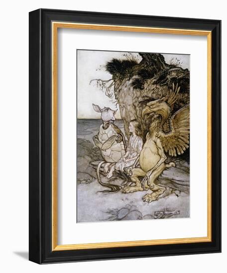 Illustration of Alice Sitting Down Next to Two Creatures by Arthur Rackham-Stapleton Collection-Framed Giclee Print