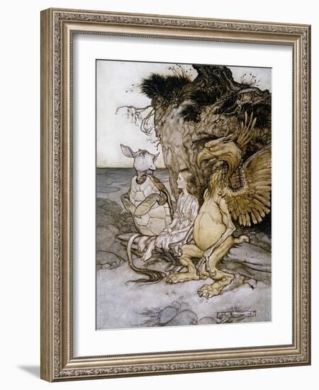 Illustration of Alice Sitting Down Next to Two Creatures by Arthur Rackham-Stapleton Collection-Framed Giclee Print