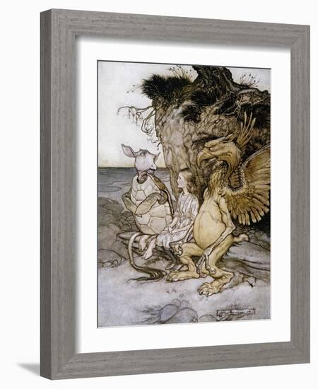 Illustration of Alice Sitting Down Next to Two Creatures by Arthur Rackham-Stapleton Collection-Framed Giclee Print