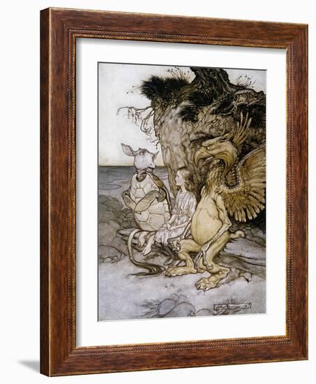 Illustration of Alice Sitting Down Next to Two Creatures by Arthur Rackham-Stapleton Collection-Framed Giclee Print