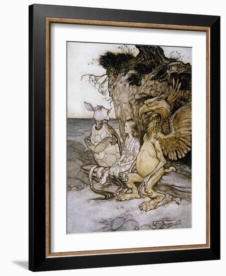 Illustration of Alice Sitting Down Next to Two Creatures by Arthur Rackham-Stapleton Collection-Framed Giclee Print