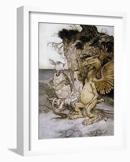 Illustration of Alice Sitting Down Next to Two Creatures by Arthur Rackham-Stapleton Collection-Framed Giclee Print