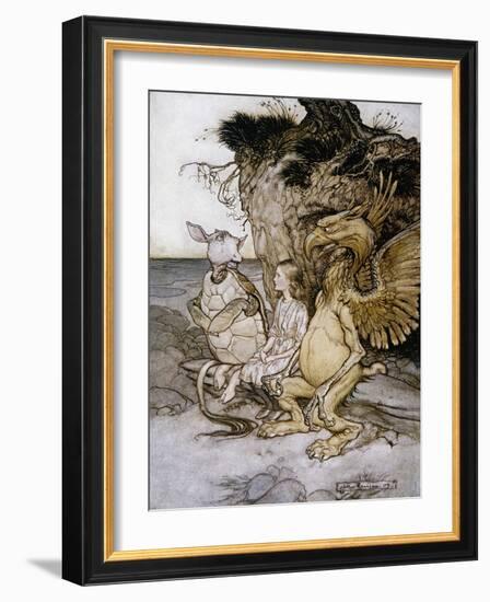 Illustration of Alice Sitting Down Next to Two Creatures by Arthur Rackham-Stapleton Collection-Framed Giclee Print