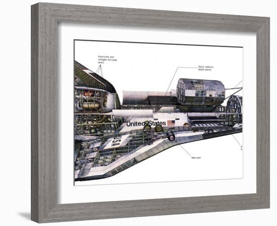 Illustration of An Orbiter Cutaway View of a Space Shuttle-Stocktrek Images-Framed Photographic Print