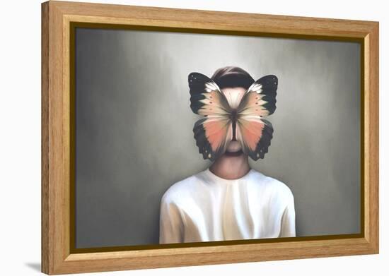 illustration of attractive woman with butterfly flying over her face, surreal concept-Francesco Chiesa-Framed Stretched Canvas