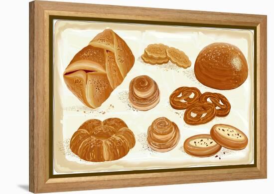 Illustration of Baked Goods and Bread Products. All Objects are Grouped. Eps8-Milovelen-Framed Stretched Canvas