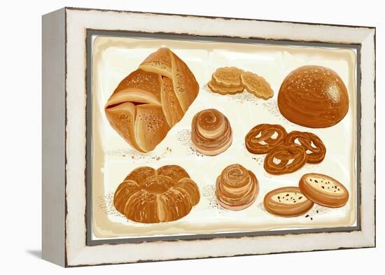 Illustration of Baked Goods and Bread Products. All Objects are Grouped. Eps8-Milovelen-Framed Stretched Canvas