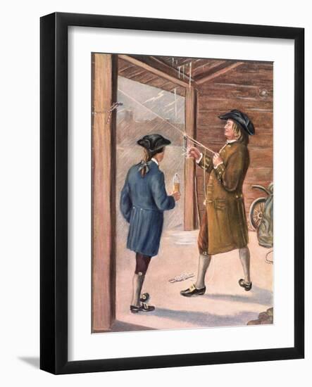 Illustration of Benjamin Franklin and Assistant Performing Lightning Experiment-null-Framed Giclee Print