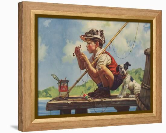 Illustration of Boy Hooking Bait-null-Framed Premier Image Canvas