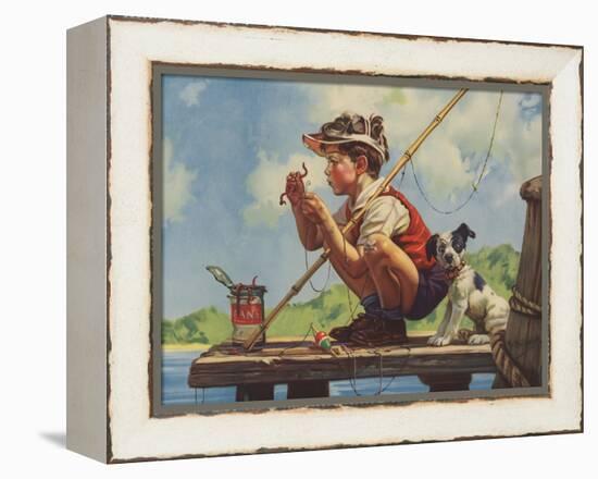 Illustration of Boy Hooking Bait-null-Framed Premier Image Canvas