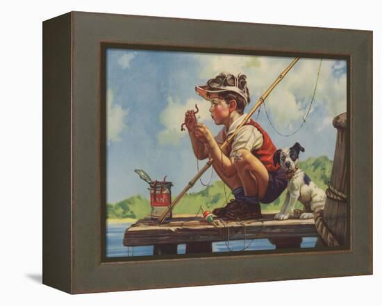 Illustration of Boy Hooking Bait-null-Framed Premier Image Canvas