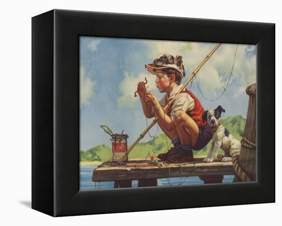 Illustration of Boy Hooking Bait-null-Framed Premier Image Canvas