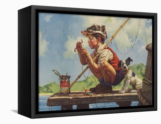 Illustration of Boy Hooking Bait-null-Framed Premier Image Canvas