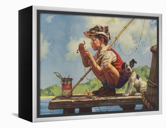 Illustration of Boy Hooking Bait-null-Framed Premier Image Canvas