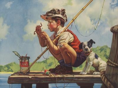 Illustration of Boy Hooking Bait' Giclee Print