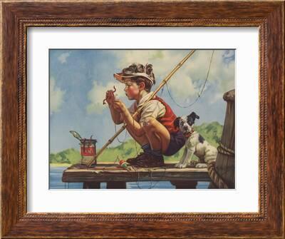Illustration of Boy Hooking Bait | Large Metal Wall Art Print | Great Big Canvas