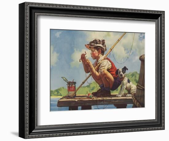 Illustration of Boy Hooking Bait-null-Framed Giclee Print