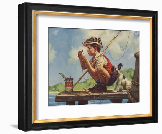 Illustration of Boy Hooking Bait-null-Framed Giclee Print