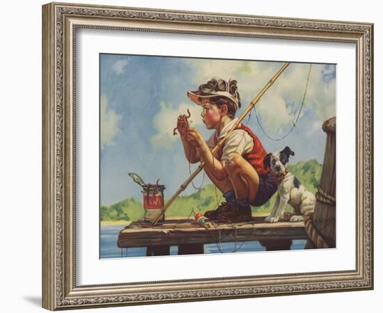 Illustration of Boy Hooking Bait-null-Framed Giclee Print