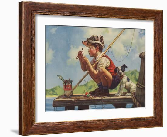 Illustration of Boy Hooking Bait-null-Framed Giclee Print