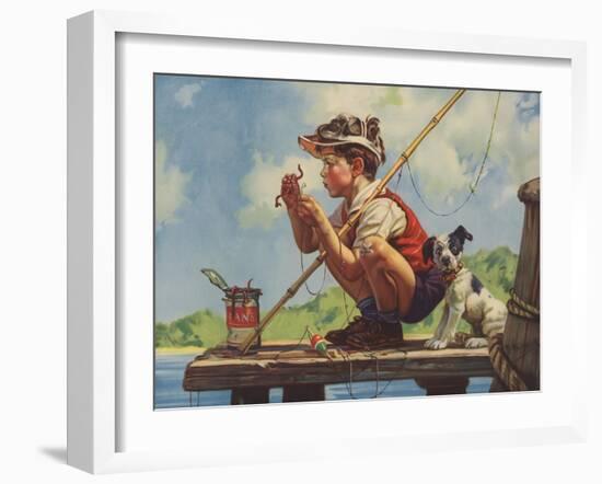 Illustration of Boy Hooking Bait-null-Framed Giclee Print