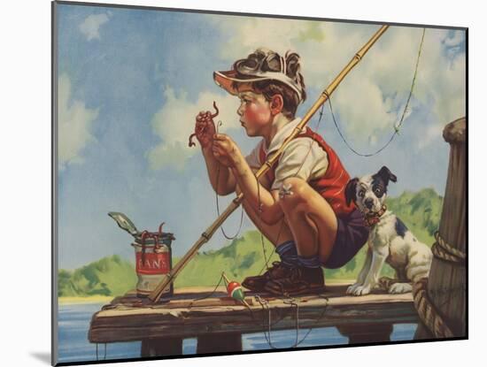 Illustration of Boy Hooking Bait-null-Mounted Giclee Print