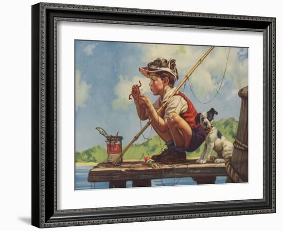 Illustration of Boy Hooking Bait-null-Framed Giclee Print