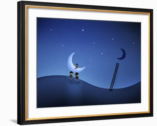 Illustration of Cartoon Characters Stealing the Moon-null-Framed Photographic Print