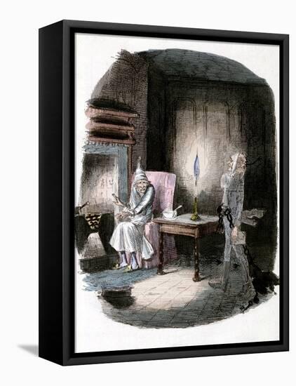 Illustration of Charles Dickens' "A Christmas Carol" Showing Scrooge and Marley's Ghost-null-Framed Premier Image Canvas