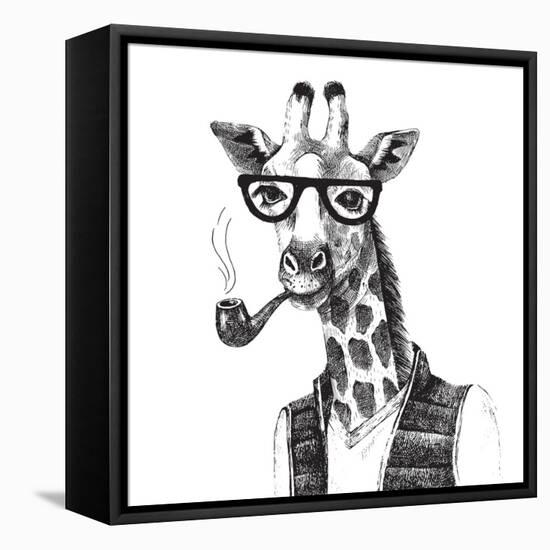 Illustration of Dressed up Giraffe Hipster-mart_m-Framed Stretched Canvas