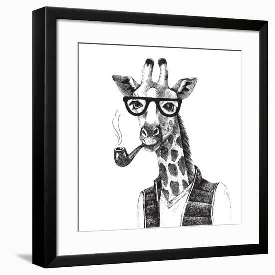 Illustration of Dressed up Giraffe Hipster-mart_m-Framed Art Print