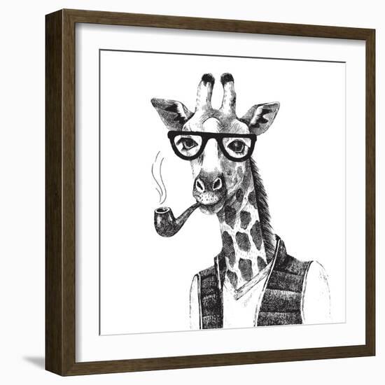 Illustration of Dressed up Giraffe Hipster-mart_m-Framed Art Print